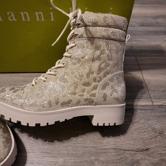 Gianni Bini Balynne Glitzy Leopard Print Sparkle Textile Upper Boots. Size 9.5 - Picture 6 of 7